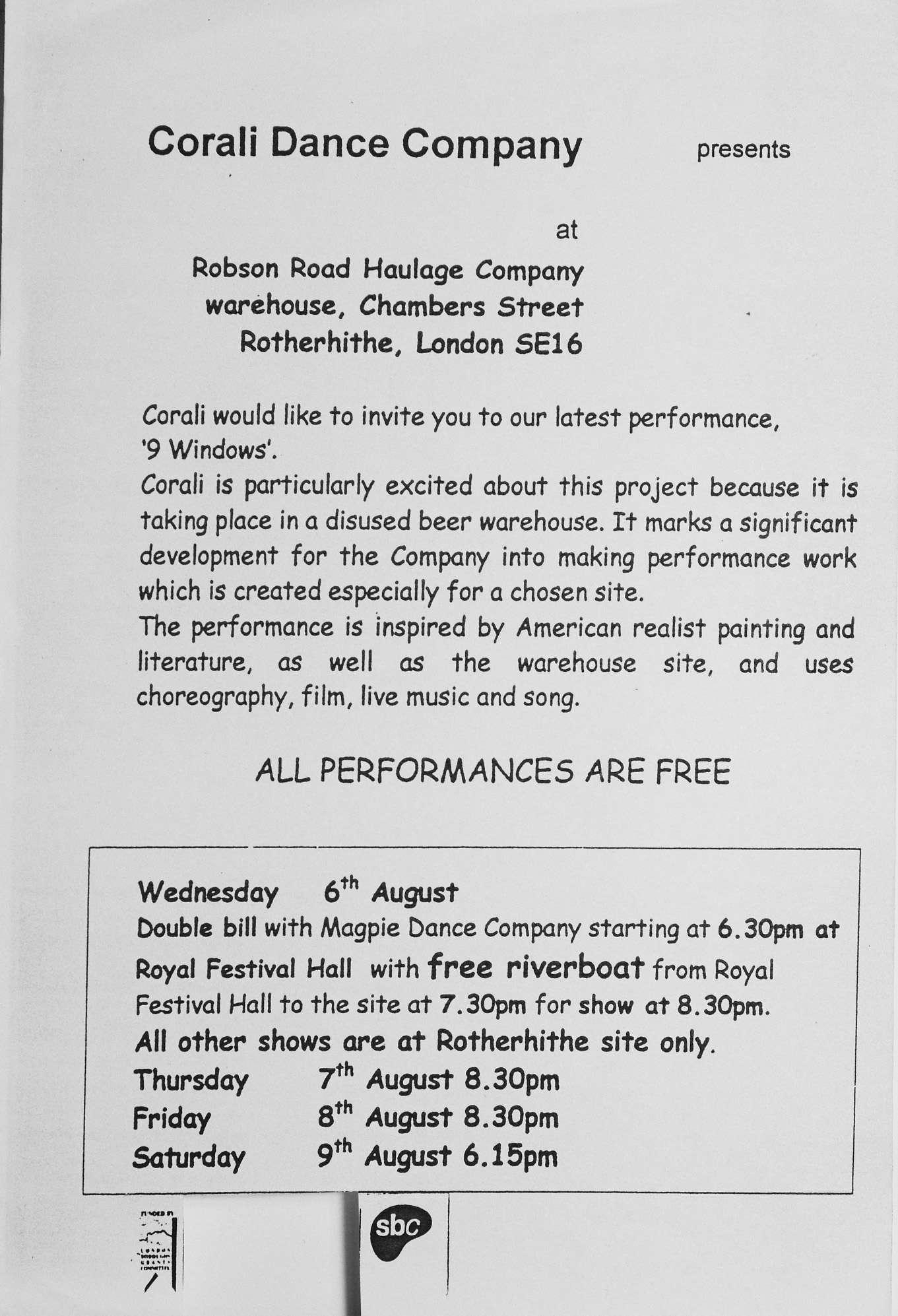 Back of photocopy flyer for 9 Windows 1997